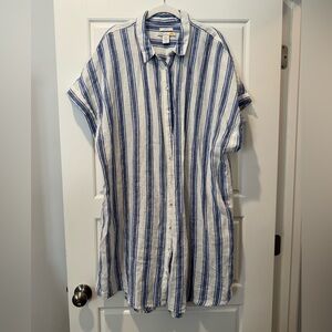 C&C California 2X Blue/White Striped Linen Shirtdress